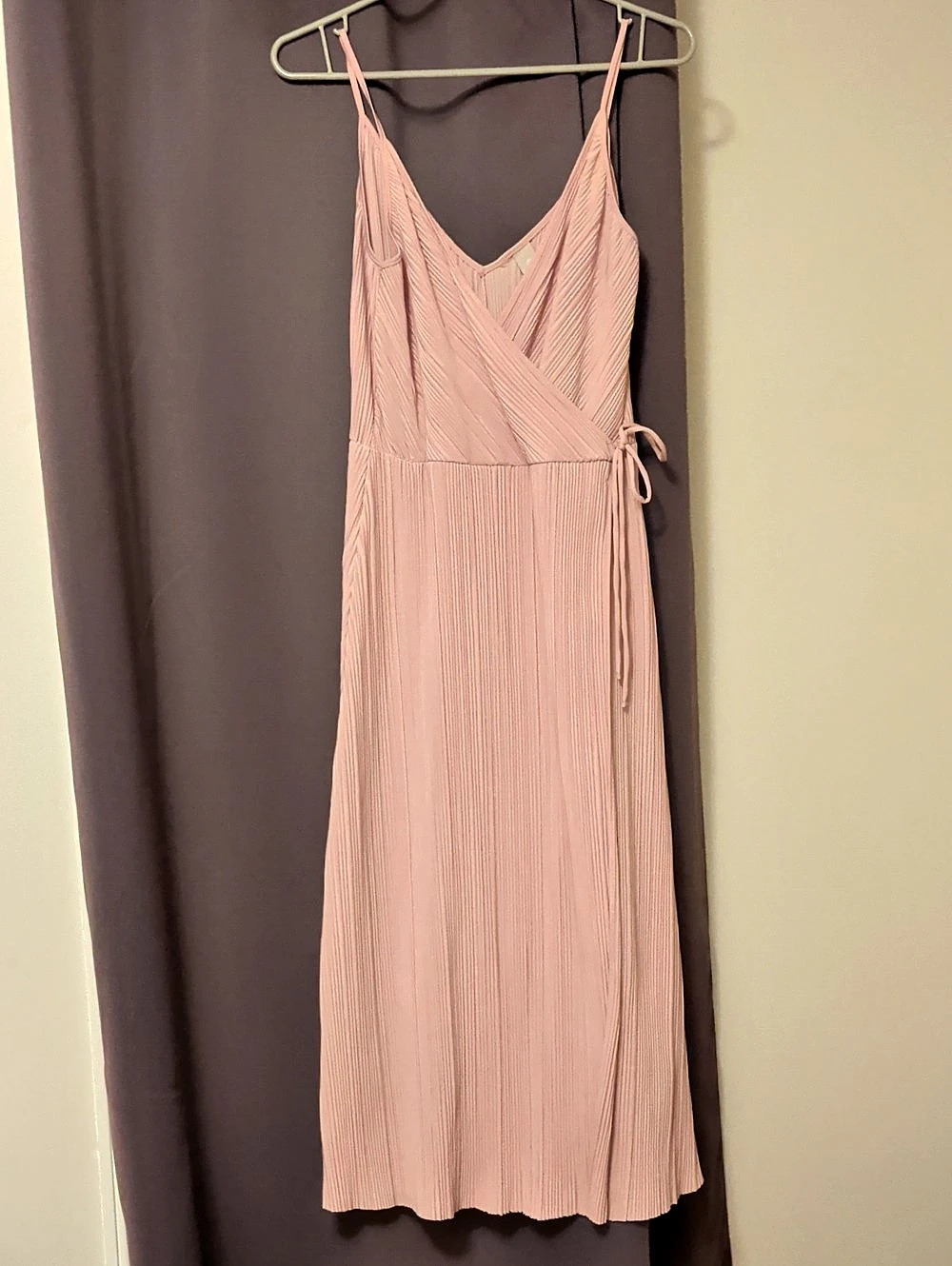 Pink Pleated Wrap Maxi Dress